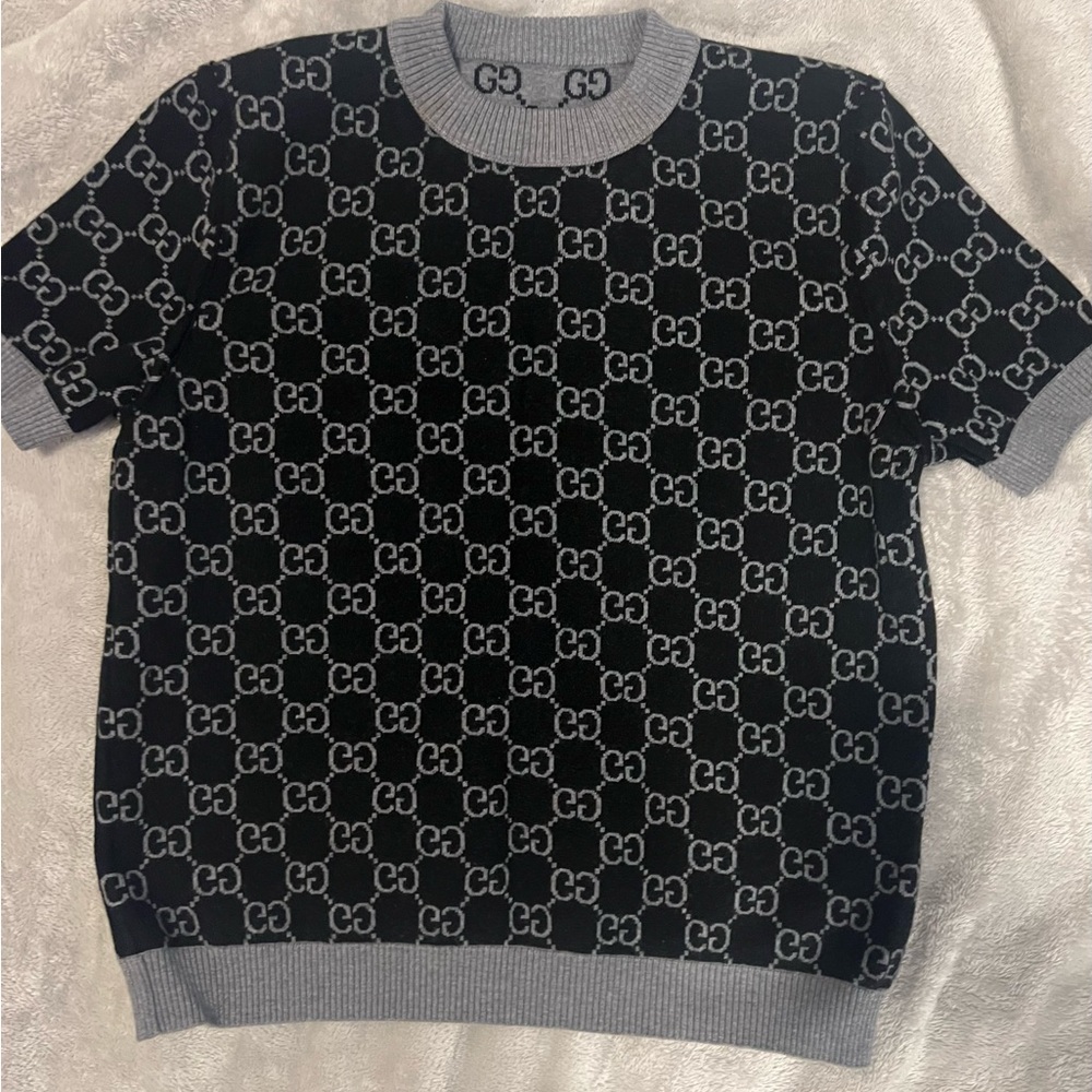 Gucci Black & Gray GG Logo Short-Sleeve Crew Sweater